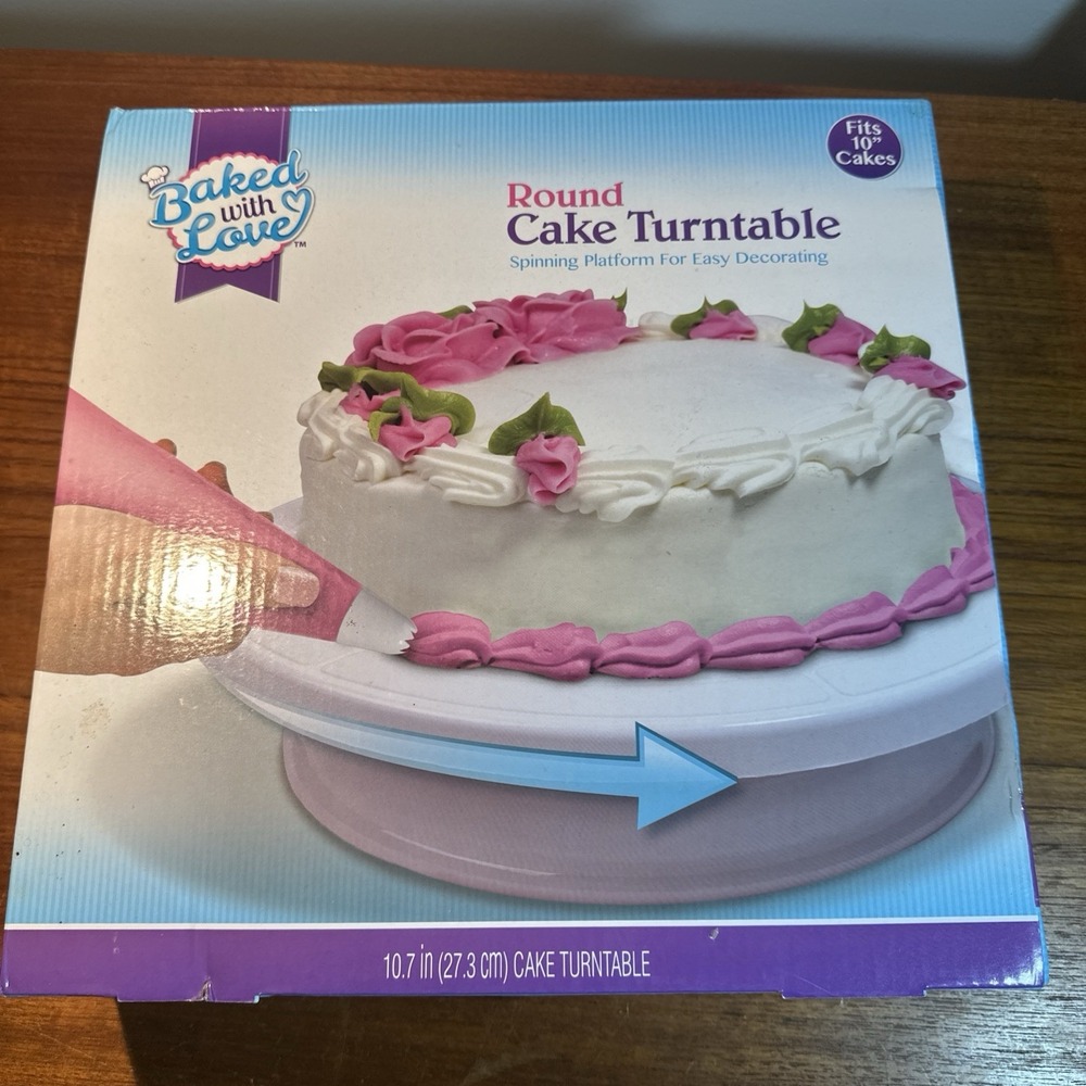 Baked with Love Round Cake Turntable 10" Cake Spinning For Easy Decorating NIB